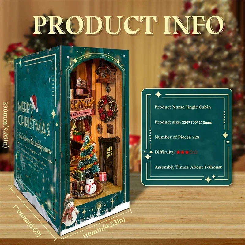 Diy Wooden Book Nook Kit Shelf Insert - Kerstmis DIY houten boekenhoek plank inleg