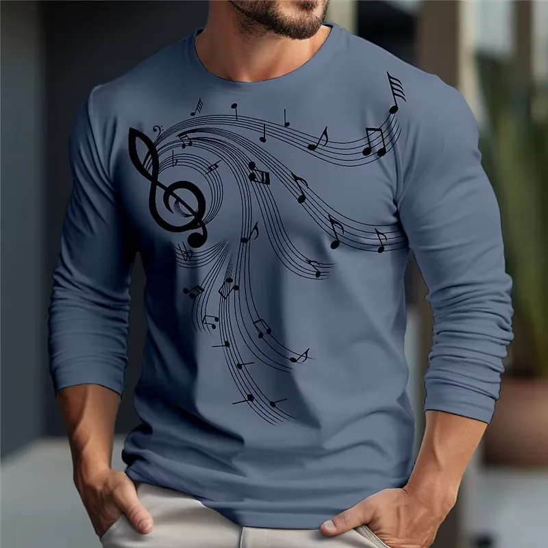 Music - 3D Lange Mouw Trend Muziekprint Heren