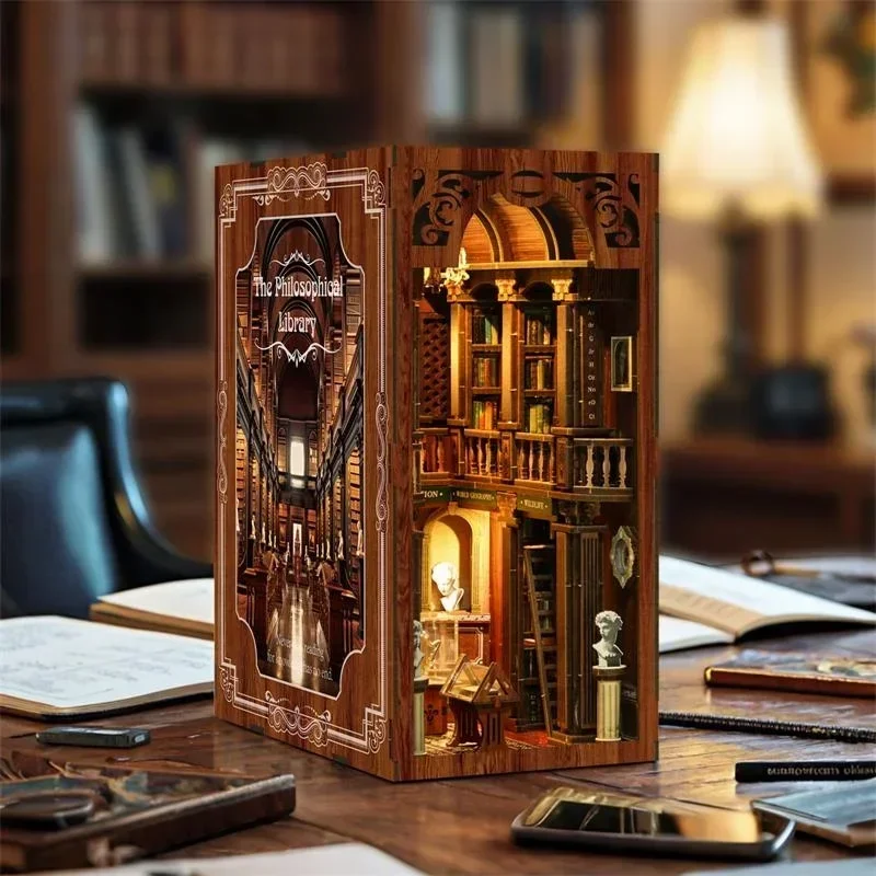 Diy Wooden Book Nook Kit Shelf Insert - De filosofische Library Casa NEW DIY